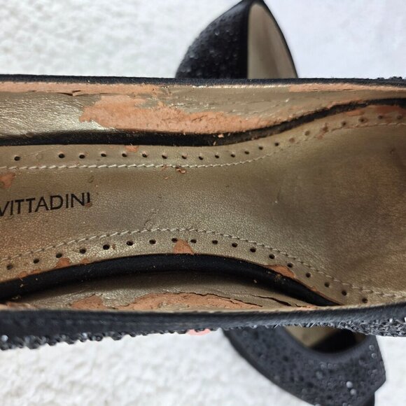 Embellished Black Evening Pump Sz 7.5 Adrienne Vittadini Open Toe 3" Heel Formal - Picture 13 of 16